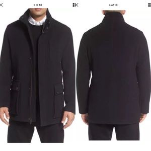 COLE HAAN Black Wool Blend Car Coat